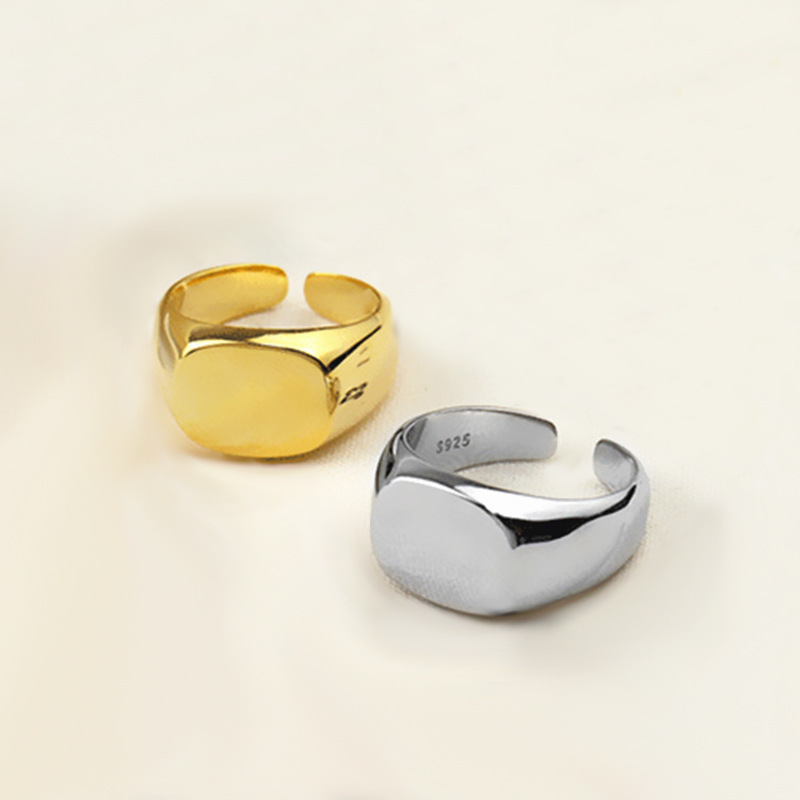 Mens Signet Ring - 925 Sterling Silver Men Ring Square