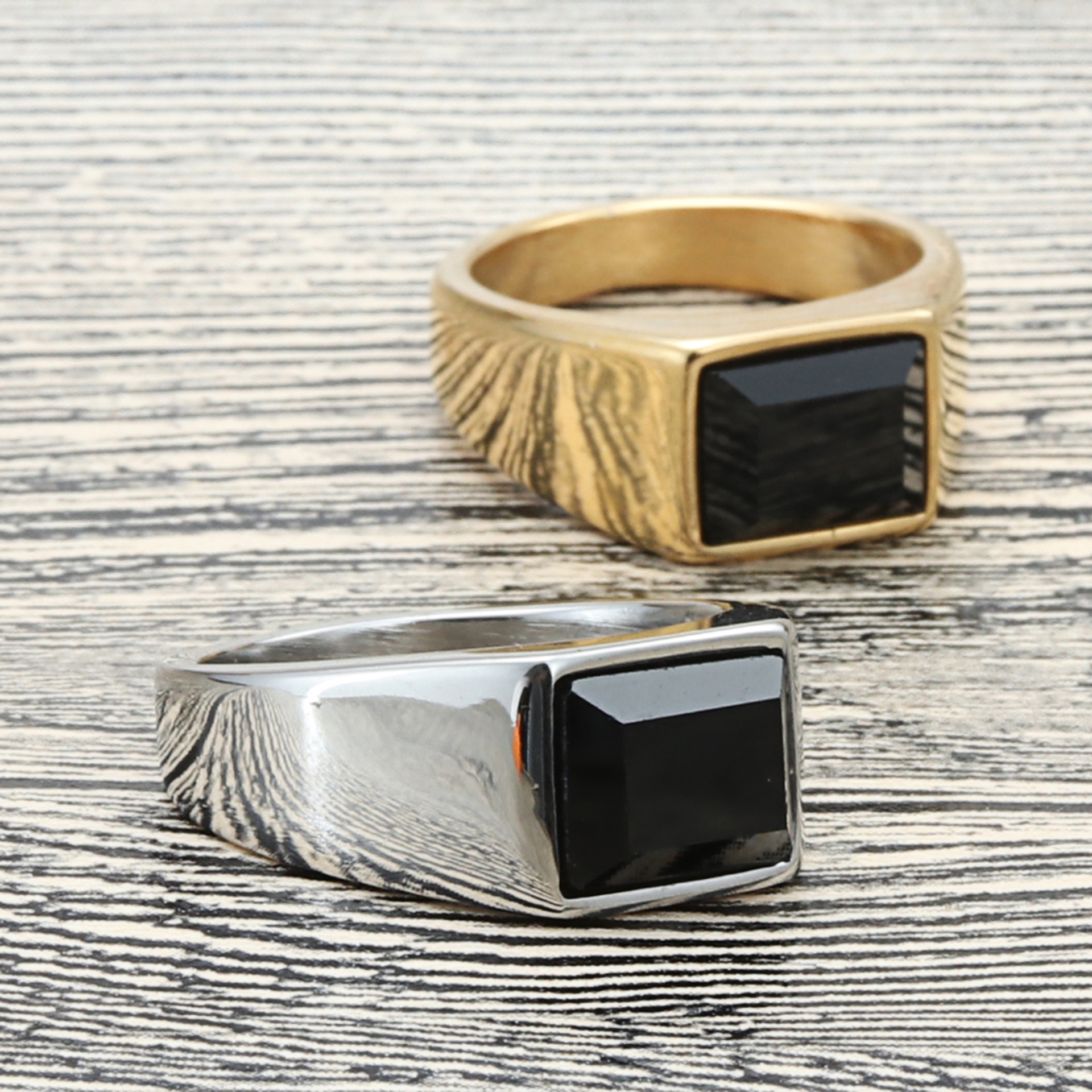 Mens Signet Ring - 5 pieces Square Mens Black Stone