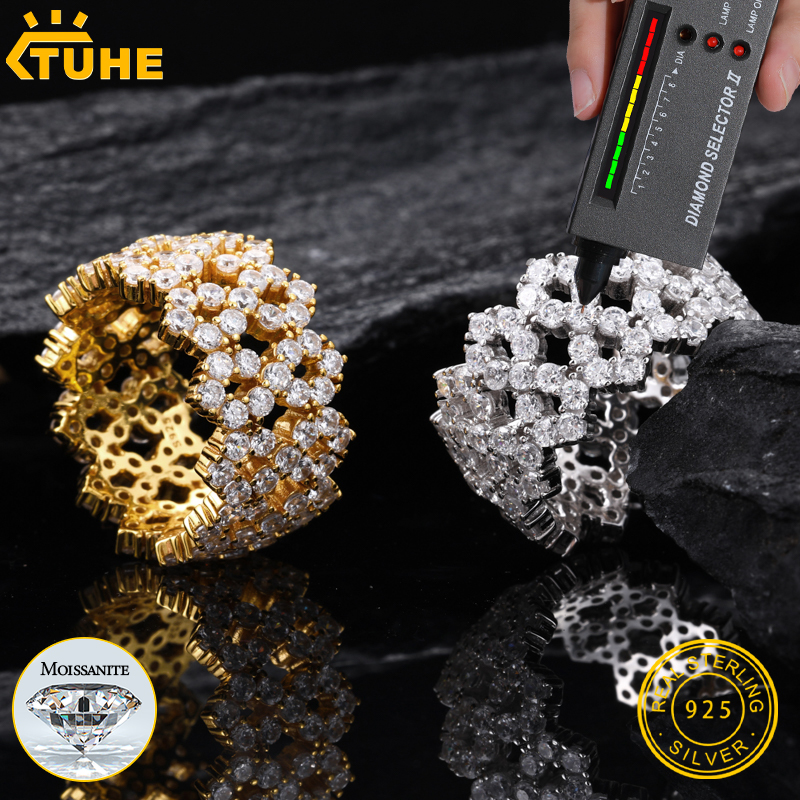 TUHE Iced Out Men Rings Moissa - Moissanite Ring review and price