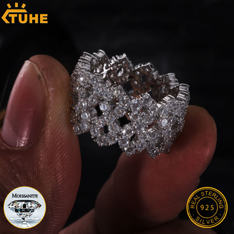 TUHE Iced Out Men Rings Moissa - Moissanite Ring review and price