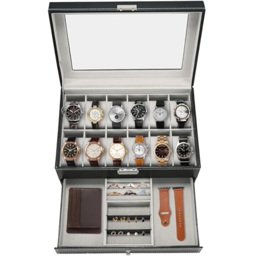 12 Slot PU Leather Lockable Wa - Jewelry Watches Women review and price