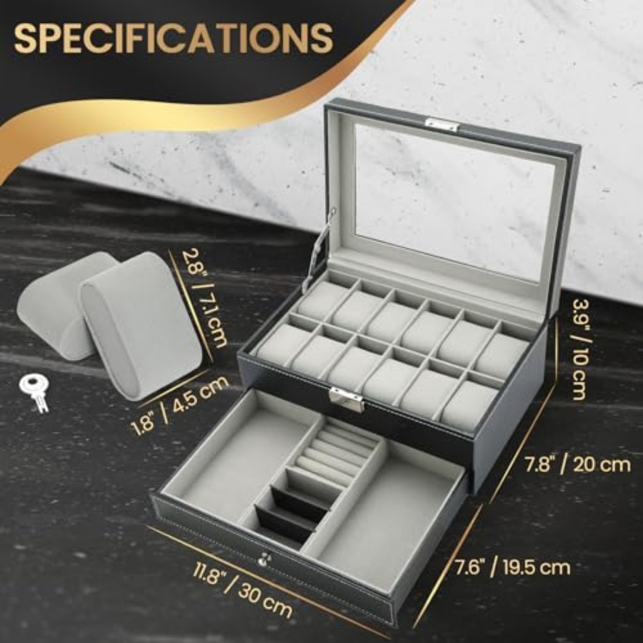 12 Slot PU Leather Lockable Wa - Jewelry Watches Women review and price