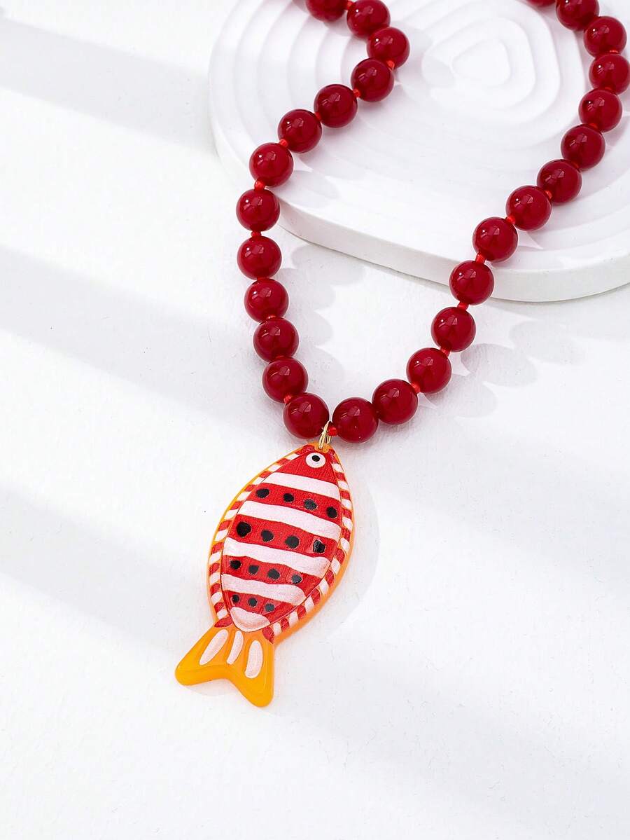 Red Beaded Crab And Fish Penda - Necklace Pendant review and price