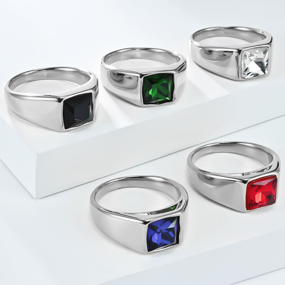 Stainless Steel Shinny Zircon  - Mens Signet Ring review and price