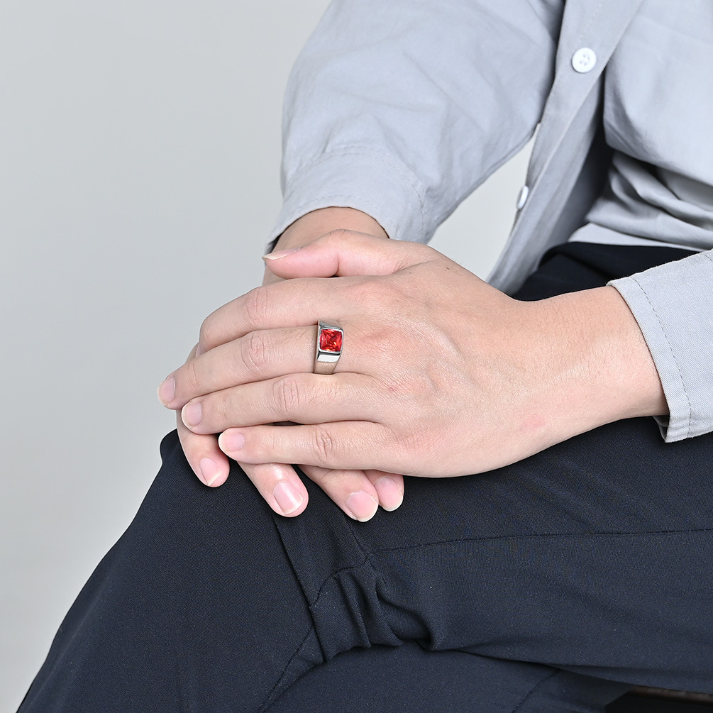 Stainless Steel Shinny Zircon  - Mens Signet Ring review and price