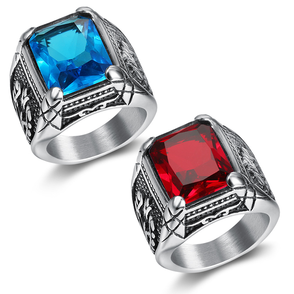 Silver color Men red blue Semi - Mens Signet Ring review and price