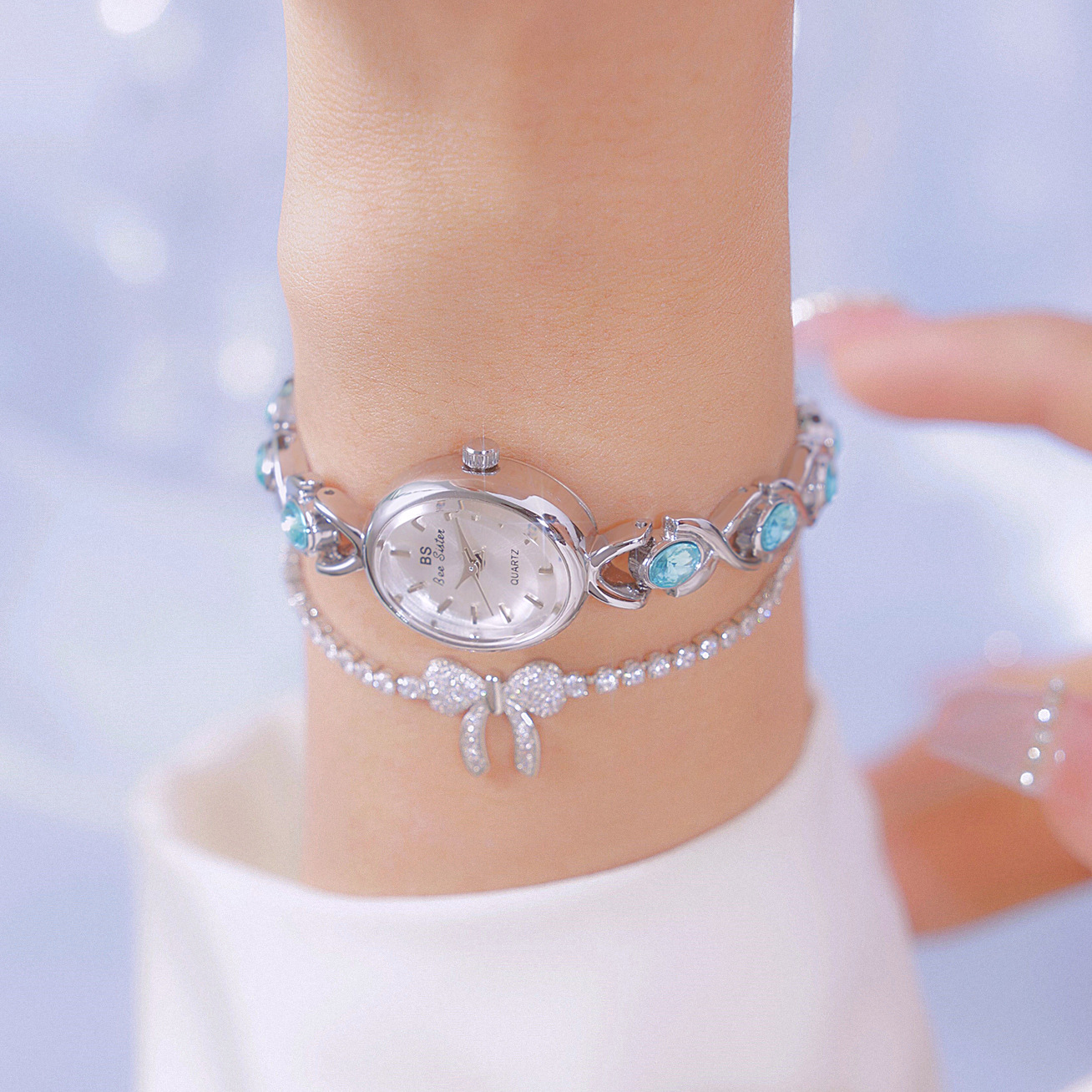Blue Jewel Oval Bracelet Watch - Jewels In Quartz Watches review and price