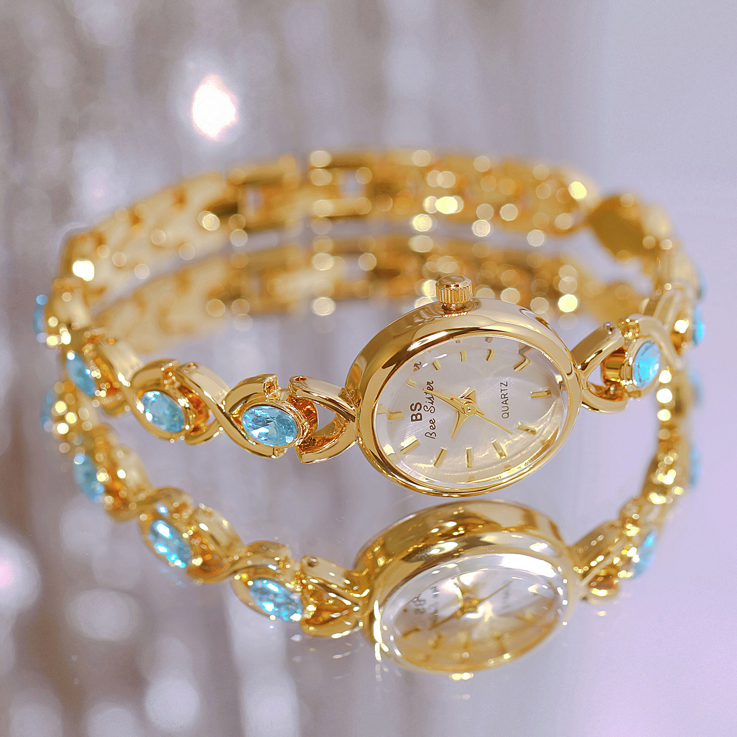 Blue Jewel Oval Bracelet Watch - Jewels In Quartz Watches review and price