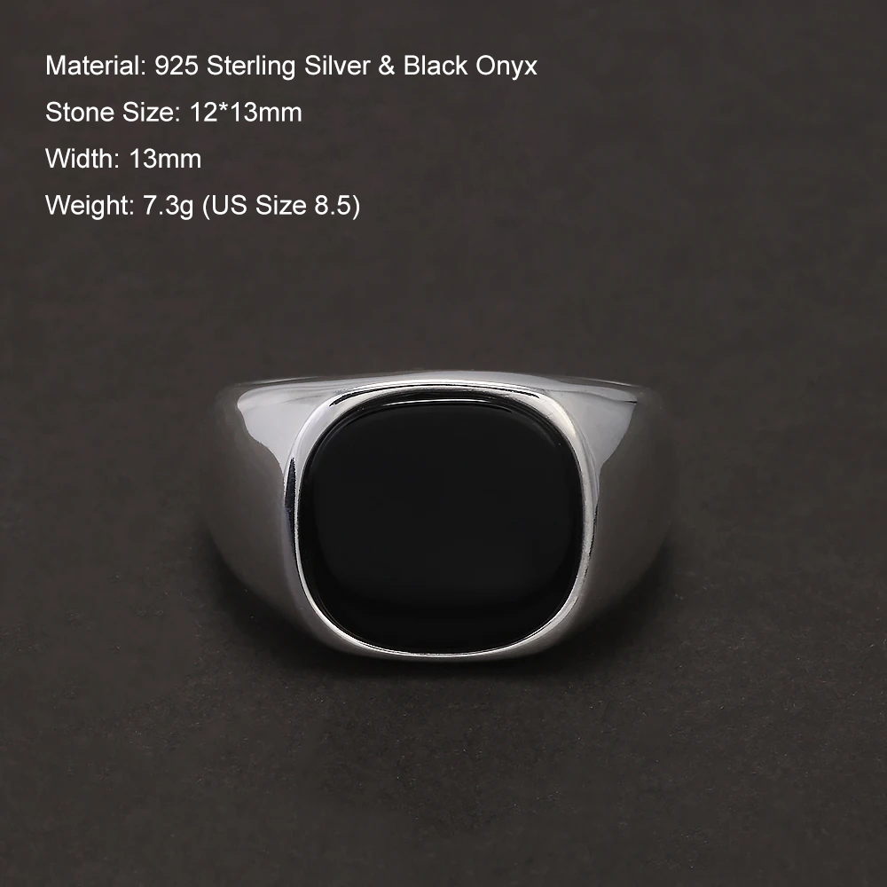 S925 Sterling Silver Black Ony - Mens Signet Ring review and price
