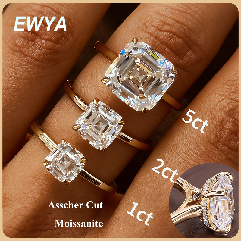 EWYA Asscher Cut 1/2/3/5CT 3EX - Moissanite Ring review and price