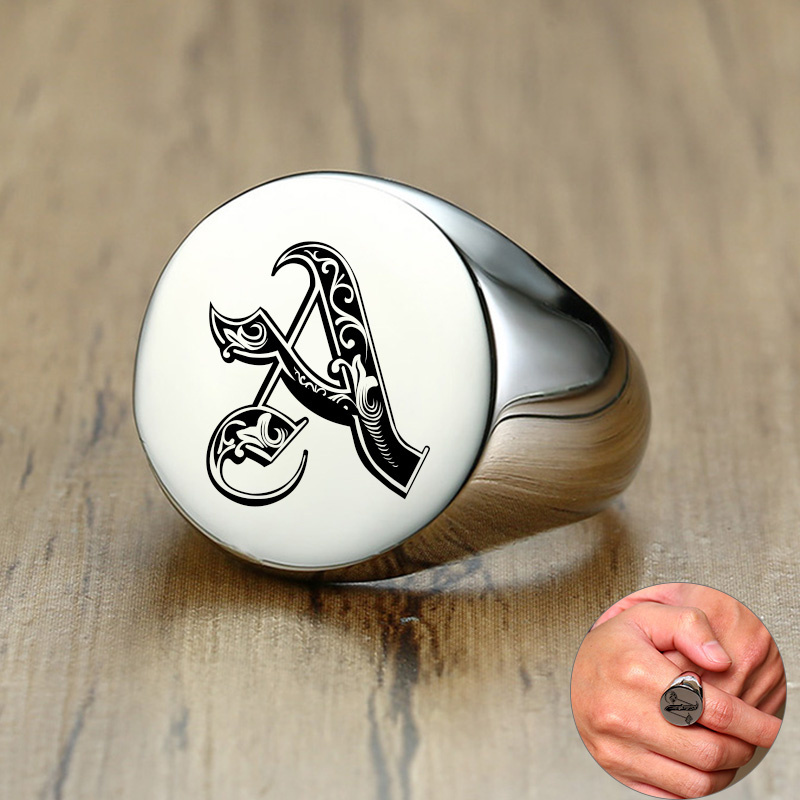 Vnox Stylish Pattern Font Init - Mens Signet Ring review and price