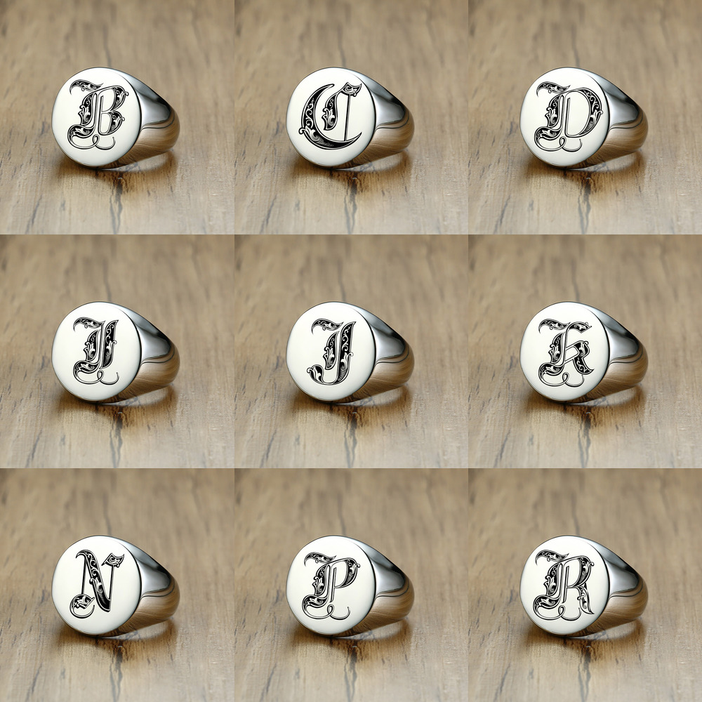 Vnox Stylish Pattern Font Init - Mens Signet Ring review and price
